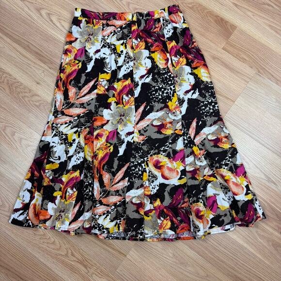 Women’s Skirt Size 6 Floral Abstract Print Pink Brown Yellow Fall Boho Hippie - Picture 2 of 4